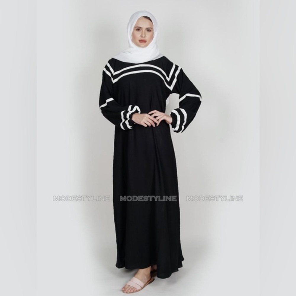 Monochromatic Abaya contrast Dubai Abaya with hijab Islamic dress designer abaya